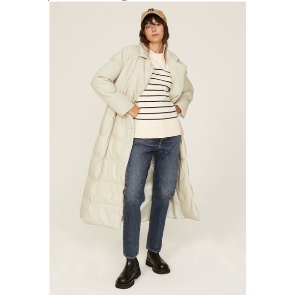 SOMETHING NAVY Faux Leather White Puffer Winter Coat Button Up Jacket - Picture 1 of 15